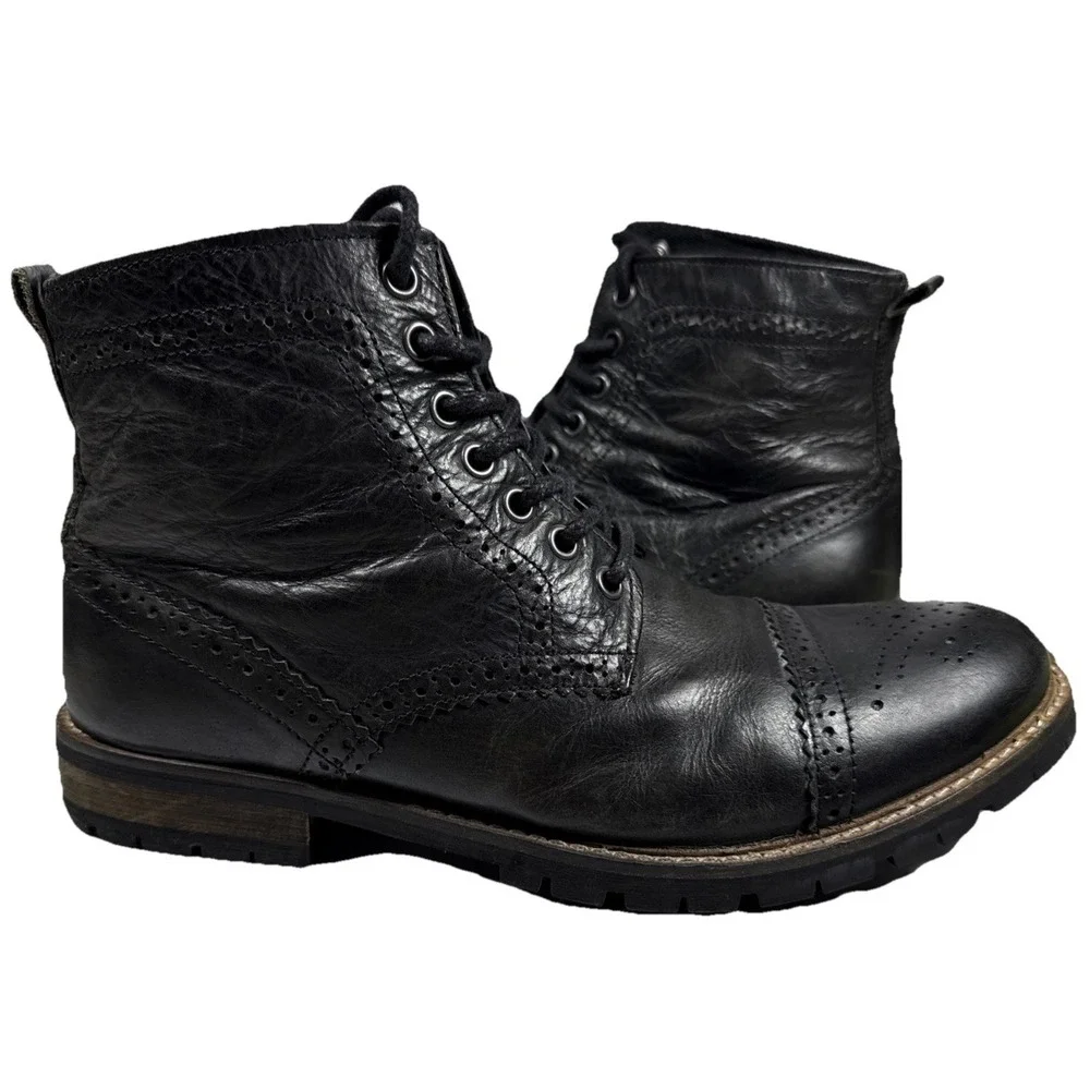 Boots Ankle Jeffrey Tyler Men SIZE 8 Leather Brogues Lace Up Black York‎ Shire*